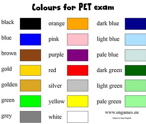 Colours In English English For Life