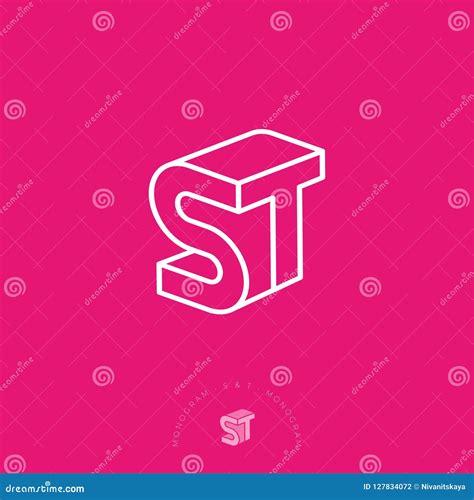 St Logo S And T Letters White Linear Emblem As 3d On A Pink