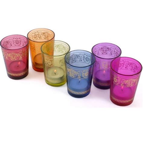 Set Of Six Coloured Glass Candle Holders By British And Bespoke