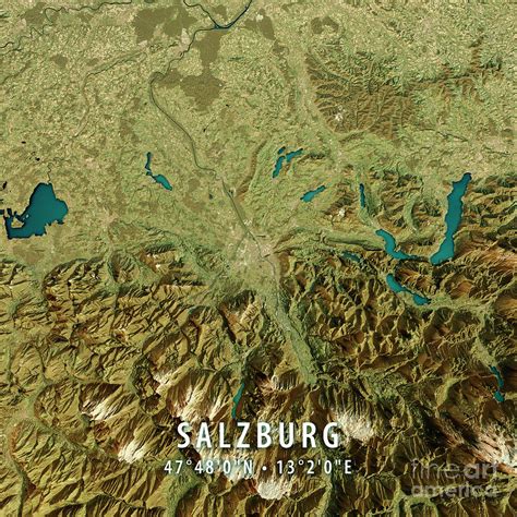 Salzburg 3d Render Satellite View Topographic Map Digital Art By Frank