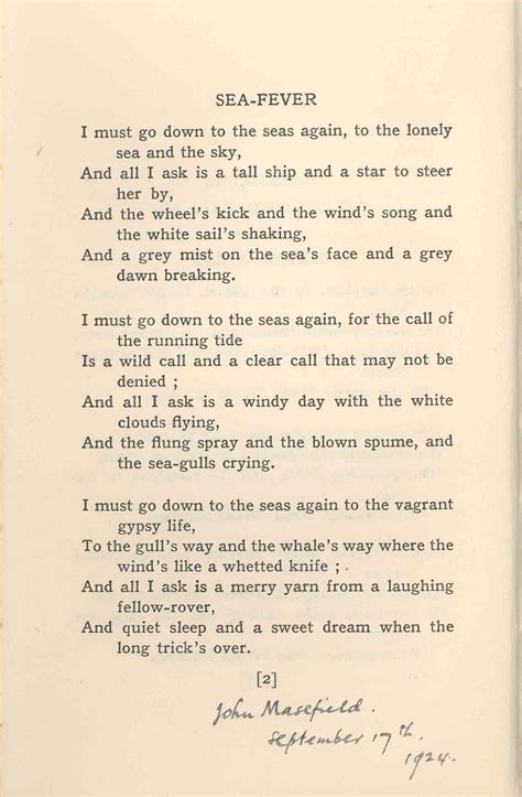Sea Fever By John Masefield I Must Go Down To The Seas Again