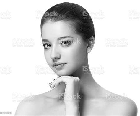 Beauty Woman Face Portrait Black And White Stock Photo Download Image