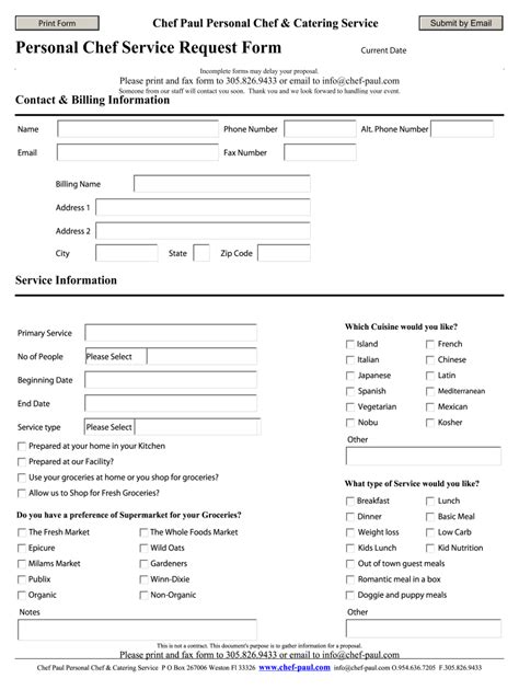 Personal Chef Contract Template Fill Online Printable Fillable
