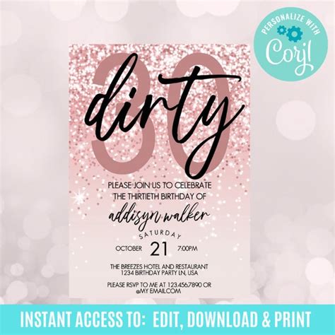 Dirty 30 30th Birthday Invitation 30th Birthday Template Etsy