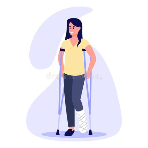 Vector Illustration Of Broken Leg Cartoon Scene With A Girl Who Stands