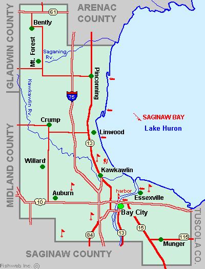 Bay County Map Tour Lakes Snowmobile Atv River Hike Hotels