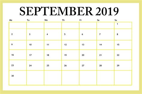 Editable September 2019 Calendar To Print Pdf Word Blank Templates