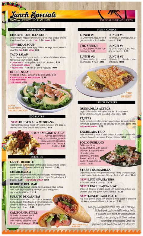 Lago Mexican Restaurant menu in Mandeville, Louisiana, USA