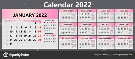 Planner Kalender Voor 2022 Met Weeknummers Sjabloon Voor Een