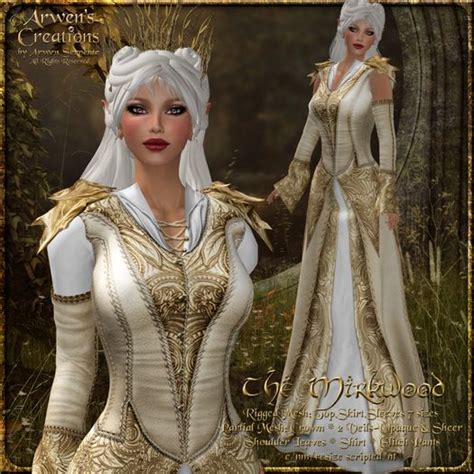 As Mirkwood Medieval Fantasy Rigged Mesh Gown Gold White For Elven