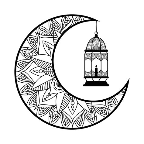 Monochrome Moon And Lantern Hanging Ramadan Kareem Decoration 1838883
