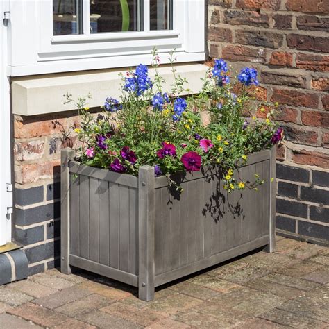 Rectangle shape large plant containers & rectangular garden boxes. Rowlinson Alderley Grey Rectangular Planter | Garden Street