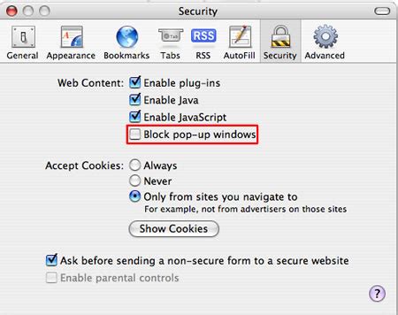 Choose the intended action for the present website. Pop-up Blocker - Mac OS X » TechWeb » Boston University