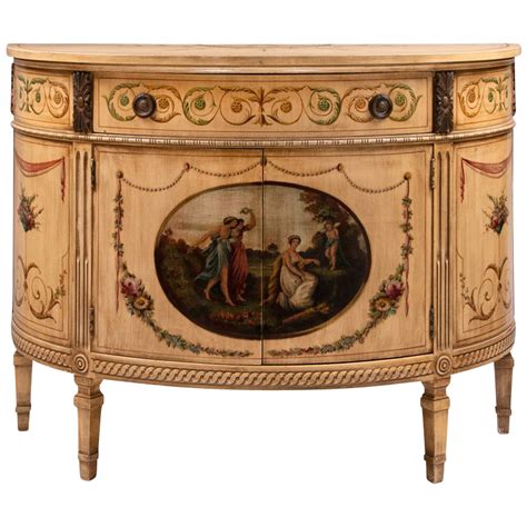 Mid 20th C. Adams Style Painted Demilune Cabinet : Pia's Antique Gallery | Ruby Lane
