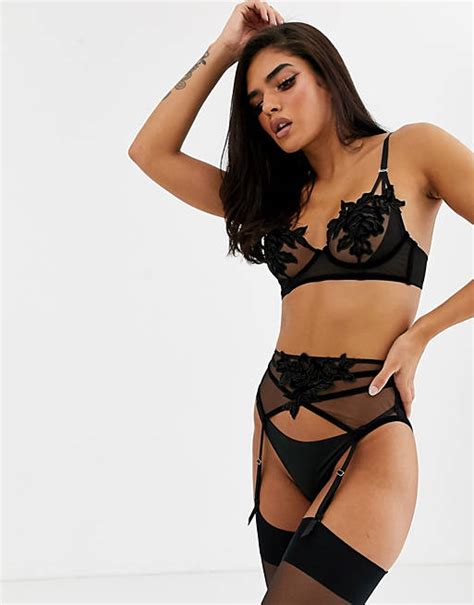 Ann Summers Sensual Siren Velvet Floral Applique Suspender Belt In Black Asos