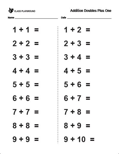 Adding Plus One Numbers Worksheets