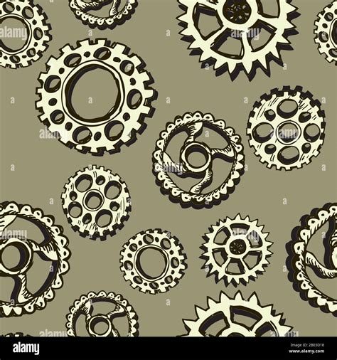 Seamless Pattern With Gears Steampunk Style Background Hand Drawn