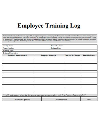 Employee Training Log Printable