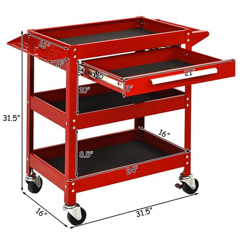 Three Tray Rolling Tool Cart Mechanic Cabinet Storage Toolbox Organizer