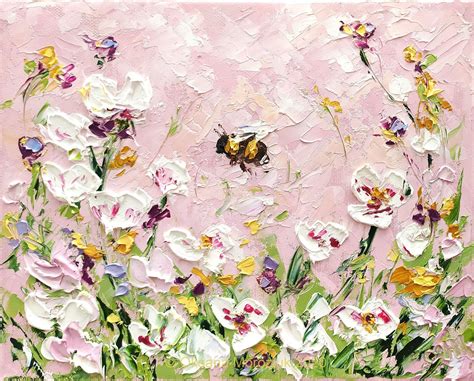 Bee Oil Painting Bee On Flower Painting Original Small Wall Etsy
