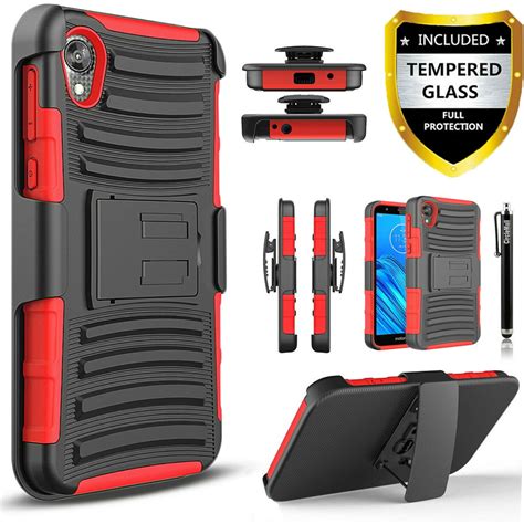 Motorola Moto E6 Phone Case Dual Layers [combo Holster] And Built In Kickstand Bundled With
