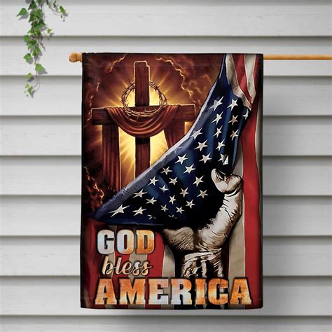 Lovely Christian Cross Flag God Bless America H05 God Bless America