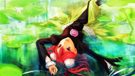 Wallpaper Leaves Illustration Flowers Anime Girls Green Color