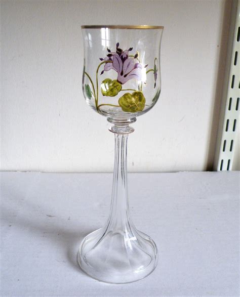 A Tall Art Nouveau Thereseinthal Austrian Hock Glass With Enamelled Flowers Circa 1905 883785