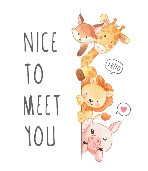 Nice To Meet You Slogan With Animals 1229169 Vector Art At Vecteezy