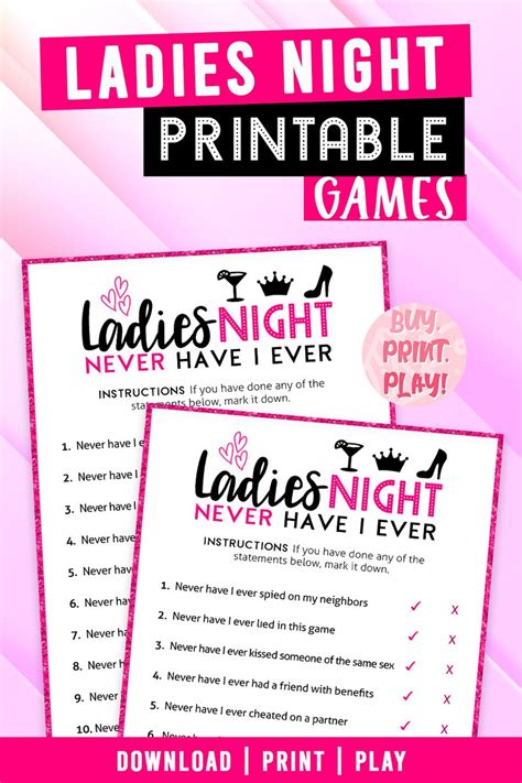 Ladies Night Games Never Have I Ever Printable Game Etsy