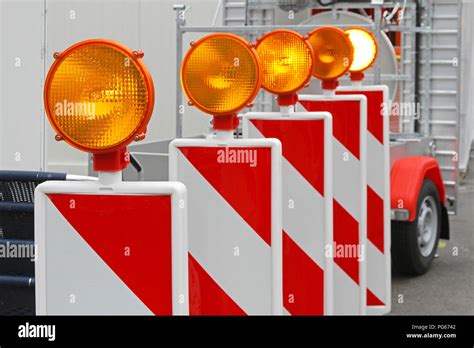 Flashing Beacon Lights For Road Works Safety Stock Photo Alamy