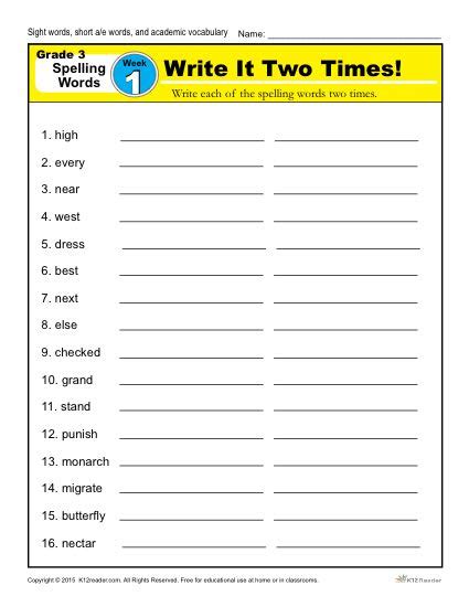 These themed word lists are a great resource for teachers, students and parents teaching their children at home. Third Grade Spelling Words List - Week 1 | K12reader