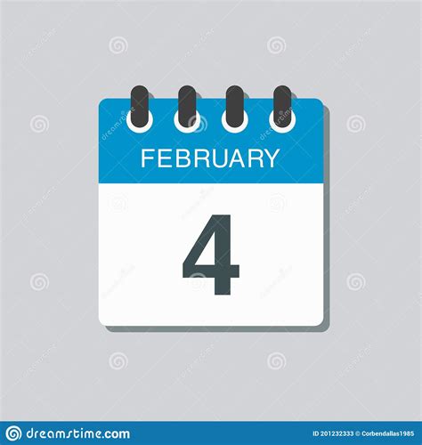 Icon Day Date 4 February Template Calendar Page Stock Vector