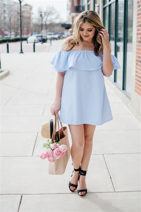 Girly Spring Outfit Stripe Off Shoulder Dress By Lauren M