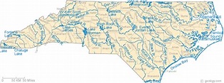 Map of North Carolina Lakes, Streams and Rivers
