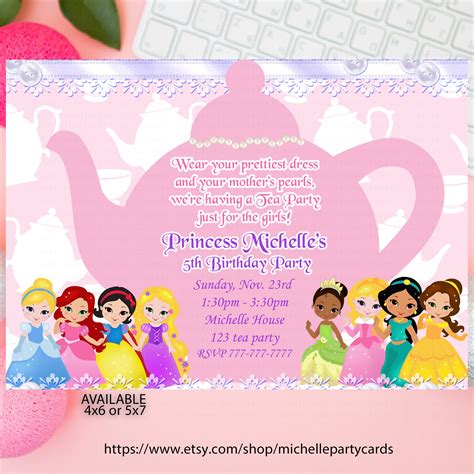 Princess Tea Party Invitation All Princesses Princess Etsy