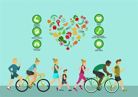 Healthy Lifestyle Theme Human Exercise And Fruit Icons Vectors Graphic