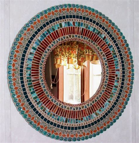 Mixed Media Stained Glass Mosaic Art Mirror Teal Mosaic Art Stained