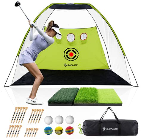 Saplize Indoor Outdoor Golf Practice Net With Hitting Mat 10x7ft Larg
