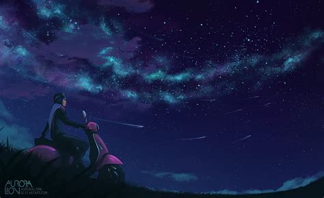 Hd Wallpaper Anime Original Aurora Australis Boy Comet Night Sky