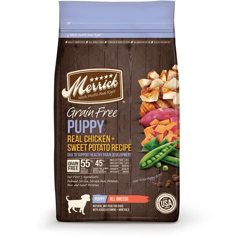 Supplemented with vegetables and fruits. Merrick Grain-Free Puppy Recipe Dry Dog Food, 4lb ...