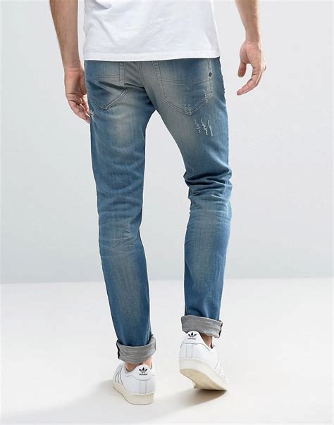 Diesel Tepphar Skinny Jeans 854v Mid Vintage Distressed Wash Blue For
