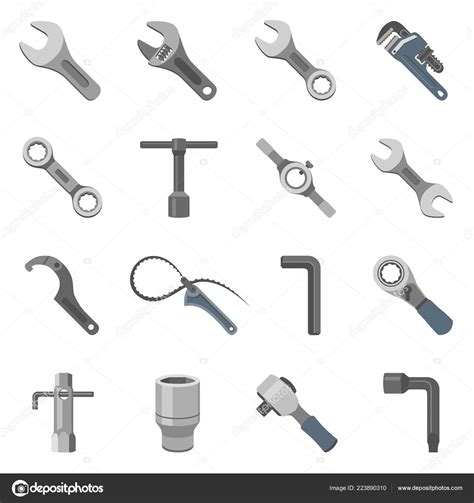 Sixteen Different Types Wrenches Stock Vector Image By ©zzelimir 223890310
