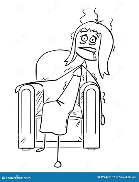 Cartoon Of Exhausted Woman Sitting Collapsed In Armchair Stock Vector