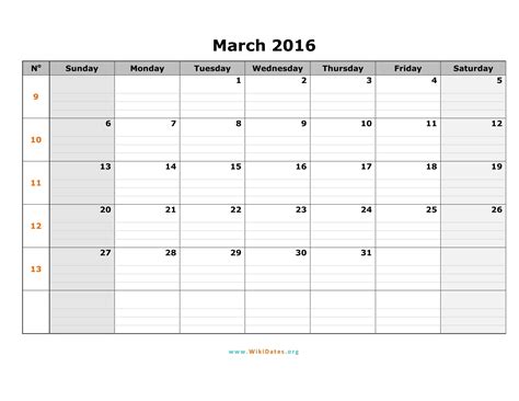 March 2016 Calendar