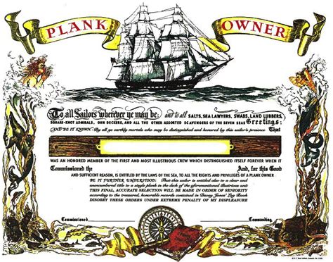 Plank Owner Certificate Unused Mint From The Us Naval Institute