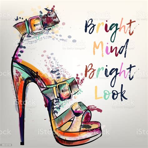 Fashion Illustration With Vector Shoe In Colorful Ink Spots Bright Mind