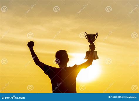 Winner Win Holding Golden Champion Trophy Cup Prize Silhouette Best