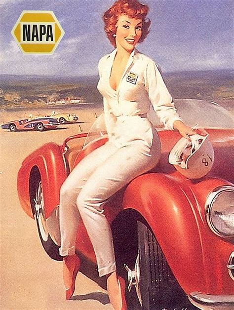 Vintage Pin Up Girl Classic Race Car Art Reproduction Metal Sign Napa