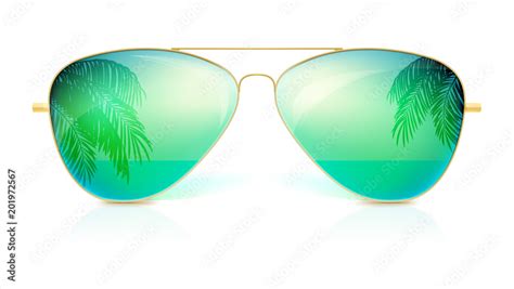 Realistic Sunglasses Classic Shape In Fine Gold Frame Isolated On White Background Icon Of